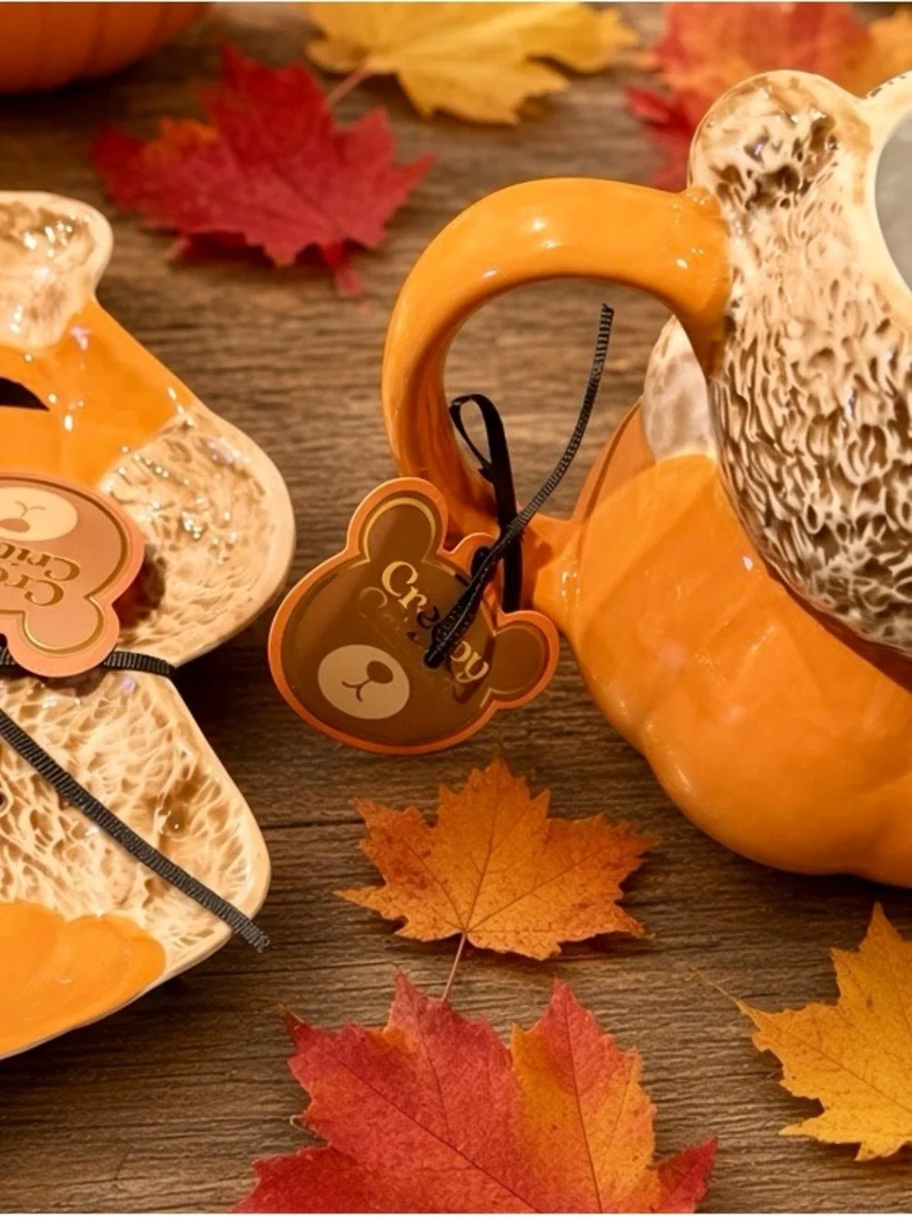 Creepy Critters Bear Jack-O'-Lantern Ceramic Halloween Mug & Spoon-rest Set